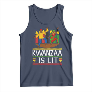 Funny Kwanzaa Is Lit Tank Top Festival Of Lights African Heritage Gift TS12 Navy Print Your Wear