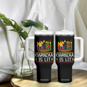 Funny Kwanzaa Is Lit Tumbler With Handle Festival Of Lights African Heritage Gift TS12 Print Your Wear