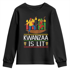 Funny Kwanzaa Is Lit Youth Sweatshirt Festival Of Lights African Heritage Gift TS12 Black Print Your Wear