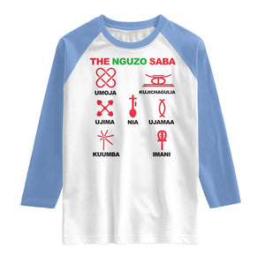 Nguzo Saba Seven Principles Of Kwanzaa Celebration Gift Raglan Shirt TS12 White Carolina Blue Print Your Wear