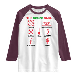 Nguzo Saba Seven Principles Of Kwanzaa Celebration Gift Raglan Shirt TS12 White Maroon Print Your Wear