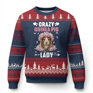 Funny Crazy Guinea Pig Lady Ugly Christmas Sweater Cavy Mom Gift TS12 Navy Red Print Your Wear