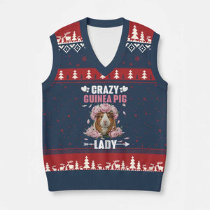 Funny Crazy Guinea Pig Lady V-Neck Knit Sweater Vest Cavy Mom Gift TS12 Navy Red Print Your Wear