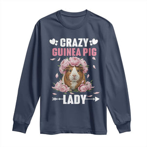 Funny Crazy Guinea Pig Lady Long Sleeve Shirt Cavy Mom Gift TS12 Navy Print Your Wear