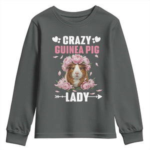 Funny Crazy Guinea Pig Lady Youth Sweatshirt Cavy Mom Gift TS12 Dark Heather Print Your Wear