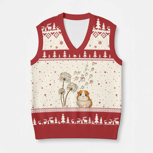 Flower Guinea Pig Dandelion V-Neck Knit Sweater Vest Funny Cavy Lover Gift TS12 Beige Red Print Your Wear
