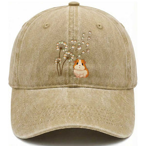 Flower Guinea Pig Dandelion Washed Cotton Baseball Cap Funny Cavy Lover Gift TS12 Print Your Wear