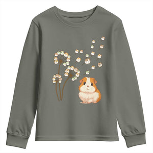 Flower Guinea Pig Dandelion Youth Sweatshirt Funny Cavy Lover Gift TS12 Military Green Print Your Wear