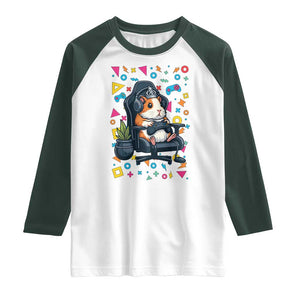 Funny Guinea Pigs And Gaming Lover Gift For Kid Raglan Shirt TS12 White Dark Forest Green Print Your Wear