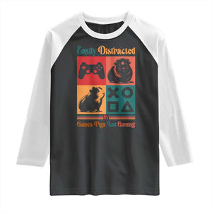 Funny Easily Distracted By Guinea Pigs And Gaming Raglan Shirt Game Lover Gift TS12 Black White Print Your Wear