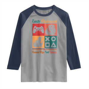 Funny Easily Distracted By Guinea Pigs And Gaming Raglan Shirt Game Lover Gift TS12 Sport Gray Navy Print Your Wear