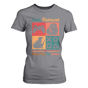 Funny Easily Distracted By Guinea Pigs And Gaming T Shirt For Women Game Lover Gift TS12 Charcoal Print Your Wear