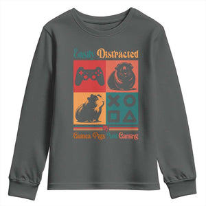 Funny Easily Distracted By Guinea Pigs And Gaming Youth Sweatshirt Game Lover Gift TS12 Dark Heather Print Your Wear