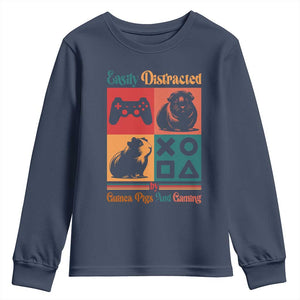 Funny Easily Distracted By Guinea Pigs And Gaming Youth Sweatshirt Game Lover Gift TS12 Navy Print Your Wear