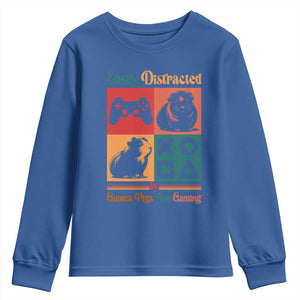 Funny Easily Distracted By Guinea Pigs And Gaming Youth Sweatshirt Game Lover Gift TS12 Royal Blue Print Your Wear
