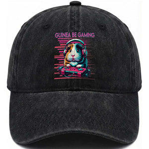Funny Guinea Pig Video Game Player Gift Washed Cotton Baseball Cap Guinea Be Gaming TS12 Print Your Wear