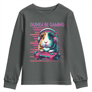 Funny Guinea Pig Video Game Player Gift Youth Sweatshirt Guinea Be Gaming TS12 Dark Heather Print Your Wear