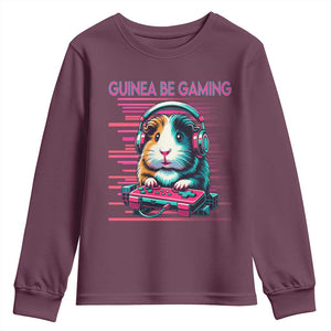 Funny Guinea Pig Video Game Player Gift Youth Sweatshirt Guinea Be Gaming TS12 Maroon Print Your Wear