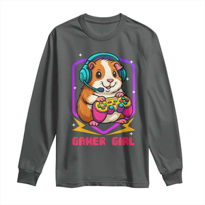 Guinea Pig Video Game Rodent Lover Long Sleeve Shirt Funny Gamers Girl Gift TS12 Dark Heather Print Your Wear