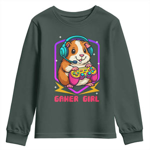 Guinea Pig Video Game Rodent Lover Youth Sweatshirt Funny Gamers Girl Gift TS12 Dark Forest Green Print Your Wear