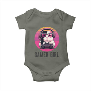 Funny Guinea Pig Video Game Rodent Lover Baby Onesie Gamers Girl Sunset Retro Gift TS12 Military Green Print Your Wear