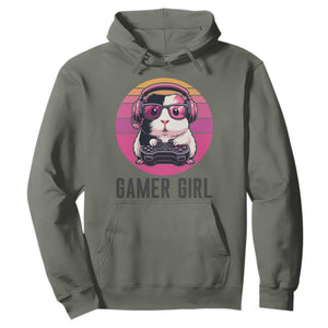 Funny Guinea Pig Video Game Rodent Lover Hoodie Gamers Girl Sunset Retro Gift TS12 Military Green Print Your Wear
