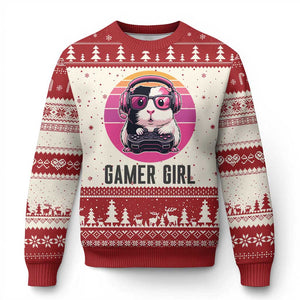 Funny Guinea Pig Video Game Rodent Lover Ugly Christmas Sweater Gamers Girl Sunset Retro Gift TS12 Beige Red Print Your Wear
