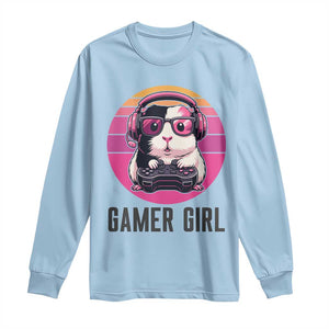Funny Guinea Pig Video Game Rodent Lover Long Sleeve Shirt Gamers Girl Sunset Retro Gift TS12 Light Blue Print Your Wear
