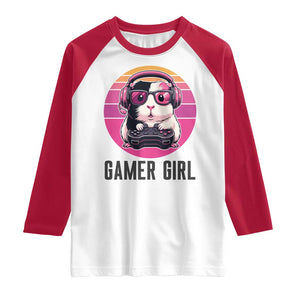 Funny Guinea Pig Video Game Rodent Lover Raglan Shirt Gamers Girl Sunset Retro Gift TS12 White Red Print Your Wear
