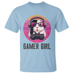 Funny Guinea Pig Video Game Rodent Lover T Shirt Gamers Girl Sunset Retro Gift TS12 Light Blue Print Your Wear