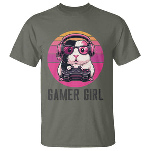 Funny Guinea Pig Video Game Rodent Lover T Shirt Gamers Girl Sunset Retro Gift TS12 Military Green Print Your Wear