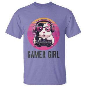 Funny Guinea Pig Video Game Rodent Lover T Shirt Gamers Girl Sunset Retro Gift TS12 Violet Print Your Wear