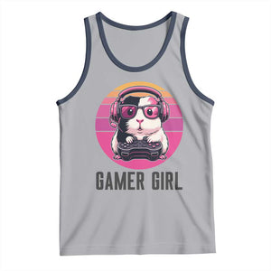 Funny Guinea Pig Video Game Rodent Lover Tank Top Gamers Girl Sunset Retro Gift TS12 Athletic Heather Navy Print Your Wear