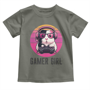 Funny Guinea Pig Video Game Rodent Lover Toddler T Shirt Gamers Girl Sunset Retro Gift TS12 Military Green Print Your Wear