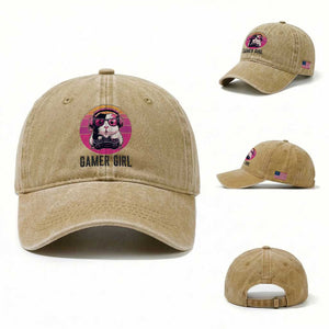 Funny Guinea Pig Video Game Rodent Lover Washed Cotton Baseball Cap Gamers Girl Sunset Retro Gift TS12 Washed Cap Universal Fit Khaki Print Your Wear