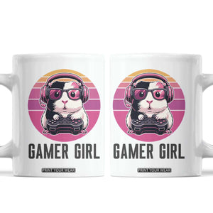 Funny Guinea Pig Video Game Rodent Lover Coffee Mug Gamers Girl Sunset Retro Gift TS12 White Print Your Wear