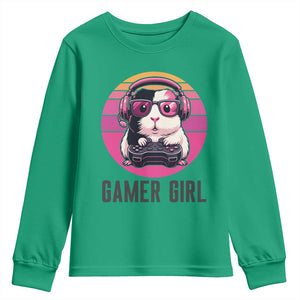 Funny Guinea Pig Video Game Rodent Lover Youth Sweatshirt Gamers Girl Sunset Retro Gift TS12 Irish Green Print Your Wear