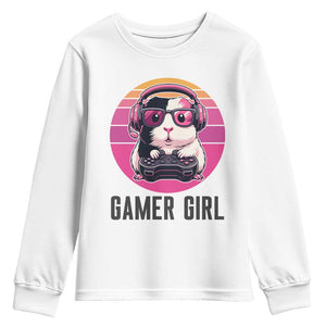 Funny Guinea Pig Video Game Rodent Lover Youth Sweatshirt Gamers Girl Sunset Retro Gift TS12 White Print Your Wear
