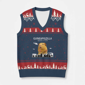 Funny Giant Guinea Pig Monster Roaring Tokyo Japan V-Neck Knit Sweater Vest Guineapigzilla TS12 Navy Red Print Your Wear