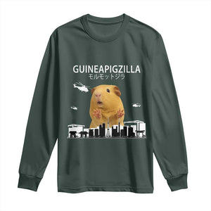 Funny Giant Guinea Pig Monster Roaring Tokyo Japan Long Sleeve Shirt Guineapigzilla TS12 Dark Forest Green Print Your Wear