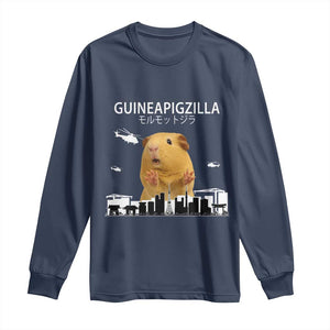Funny Giant Guinea Pig Monster Roaring Tokyo Japan Long Sleeve Shirt Guineapigzilla TS12 Navy Print Your Wear