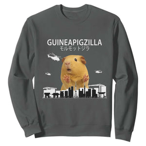 Funny Giant Guinea Pig Monster Roaring Tokyo Japan Sweatshirt Guineapigzilla TS12 Dark Heather Print Your Wear