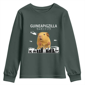 Funny Giant Guinea Pig Monster Roaring Tokyo Japan Youth Sweatshirt Guineapigzilla TS12 Dark Forest Green Print Your Wear