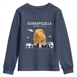 Funny Giant Guinea Pig Monster Roaring Tokyo Japan Youth Sweatshirt Guineapigzilla TS12 Navy Print Your Wear