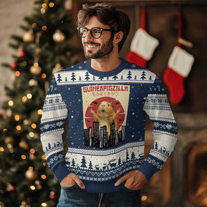 Guineapigzilla Giant Ugly Christmas Sweater Funny Guinea Pig Monster Tokyo Japan Gift TS12 Navy Beige Print Your Wear