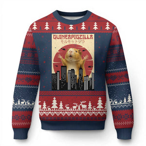 Guineapigzilla Giant Ugly Christmas Sweater Funny Guinea Pig Monster Tokyo Japan Gift TS12 Navy Red Print Your Wear