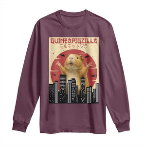 Guineapigzilla Giant Long Sleeve Shirt Funny Guinea Pig Monster Tokyo Japan Gift TS12 Maroon Print Your Wear