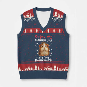 Oops My Guinea Pig Ate My Homework V-Neck Knit Sweater Vest Funny Cavy Lover Gift TS12 Navy Red Print Your Wear