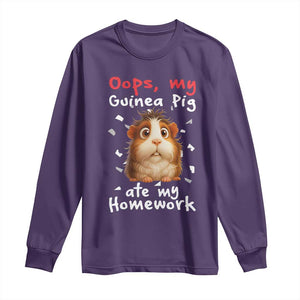 Oops My Guinea Pig Ate My Homework Long Sleeve Shirt Funny Cavy Lover Gift TS12 Purple Print Your Wear