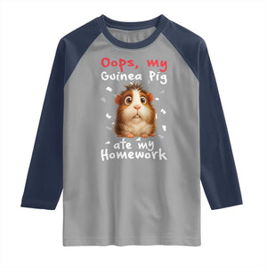 Oops My Guinea Pig Ate My Homework Raglan Shirt Funny Cavy Lover Gift TS12 Sport Gray Navy Print Your Wear